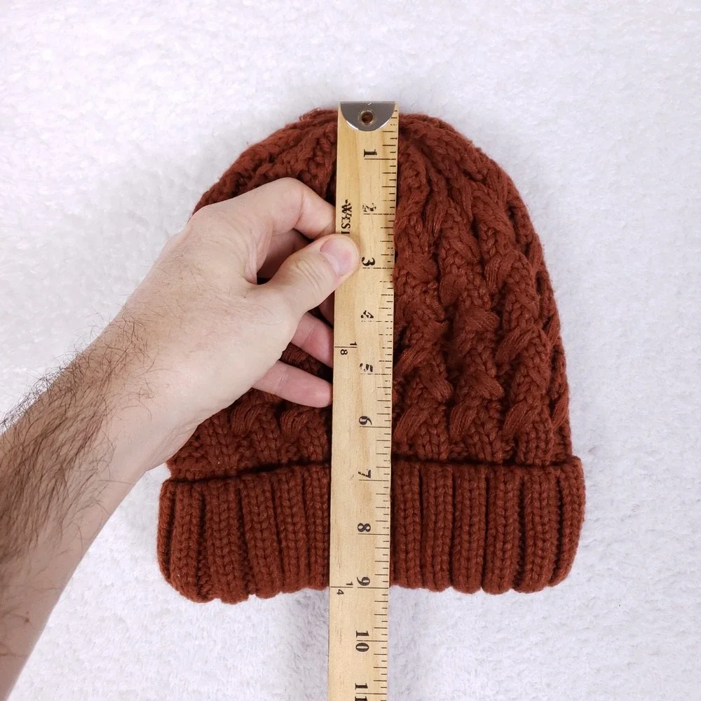 Page One Beanie Scarf Set OS Cable‎ Knit Rust Brown Winter Warm Fleece Lined